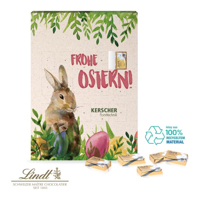 Oster-Werbeartikel Lindt Wand-Osterkalender 20 Türchen – oster-saison – mit bedrucktem Etikett als süßes Oster-Werbegeschenk für Kunden