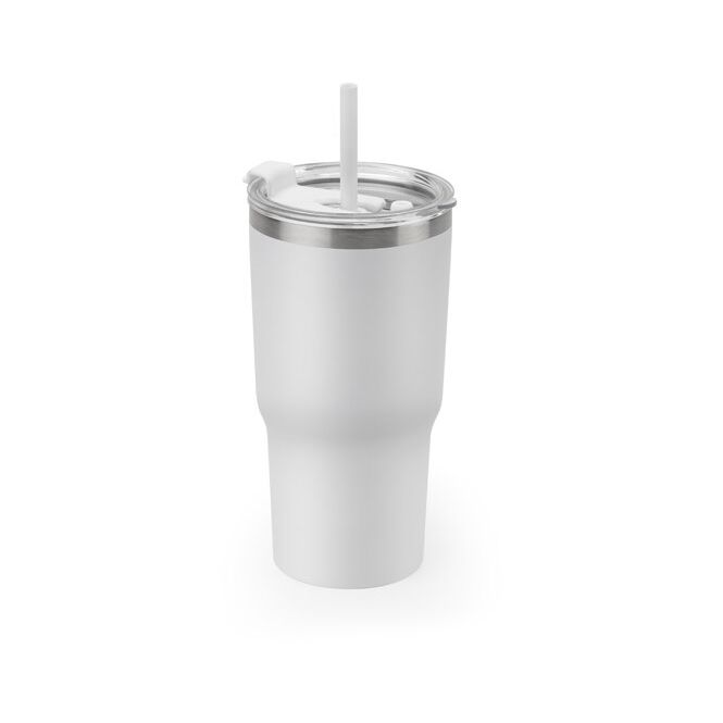 Firmengeschenk Thermobecher JOYNER M – weiß – mit Logodruck 600 ml nachhaltig aus recyceltem Edelstahl für das Büro