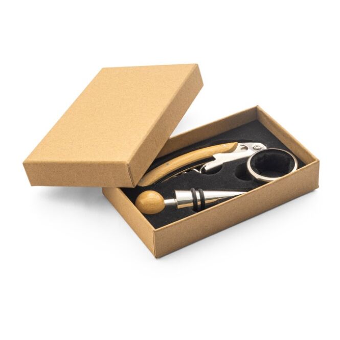 Firmengeschenk Weinset Savory mit Gravur – Natur – edles Weinaccessoire für Kunden