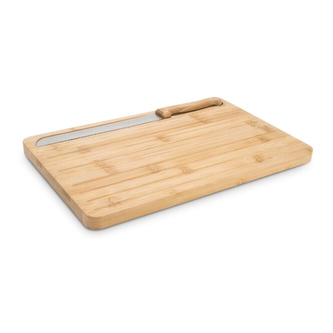 Mitarbeitergeschenk Brotschneidebrett CATCHER – natur – mit Lasergravur 350x230x15mm nachhaltiges Bambus als praktisches Servierbrett