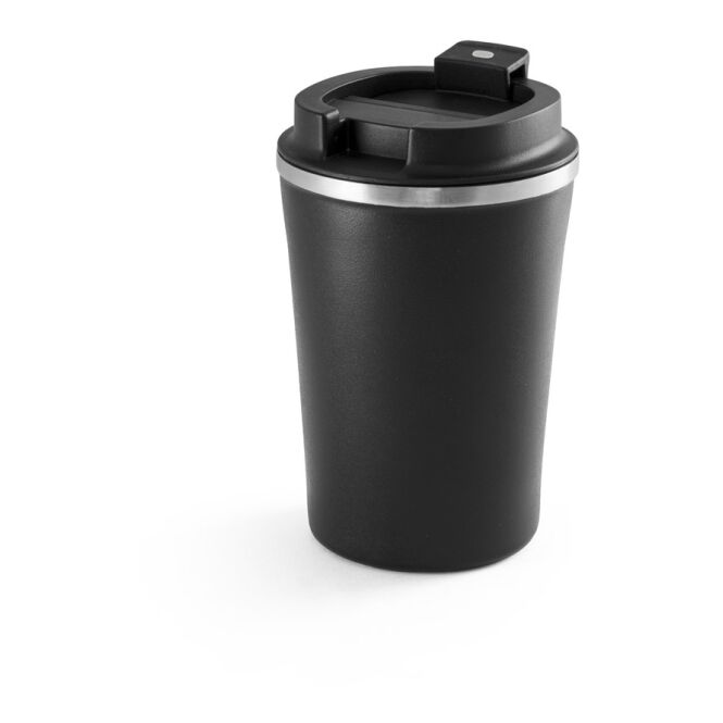 Firmengeschenk Phelps Ceramic Edelstahlbecher mit Logodruck – Schwarz – doppelwandig isolierter Thermobecher für Büro und Catering