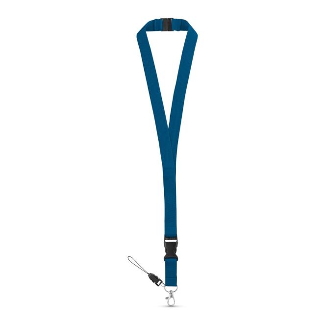 Messeartikel Schlüsselband MURRAY – blau – mit Logo bedruckt 20 mm mit Sicherheitsverschluss und Karabiner als Lanyard für Events