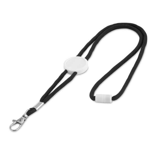 Giveaway Schlüsselband WEAVE – schwarz – mit Logo bedruckt 5 mm mit Karabinerhaken für Events als Lanyard