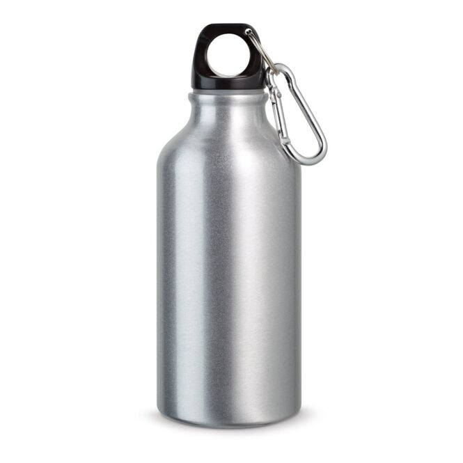 Werbeartikel Aluminium-Sportflasche Landscape S mit Logodruck – Satinsilber – 400 ml Trinkflasche für Firmen und Sportevents