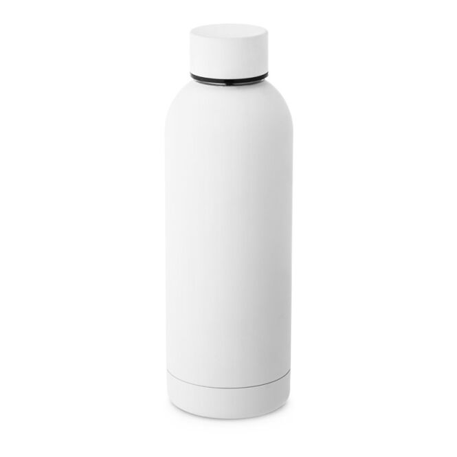 Werbeartikel ODIN Edelstahlflasche 550 ml mit Logodruck – Weiß – doppelwandige Isolierflasche für Büro und Events