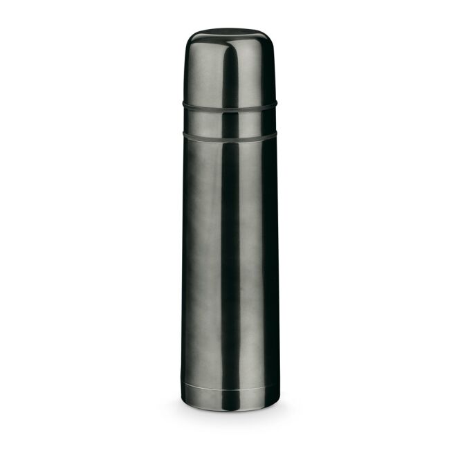 Firmengeschenk Thermoskanne HEAT mit Logodruck – 750 ml Edelstahl – Gewehrmetall – Isoliergefäß für Büro und Konferenzen