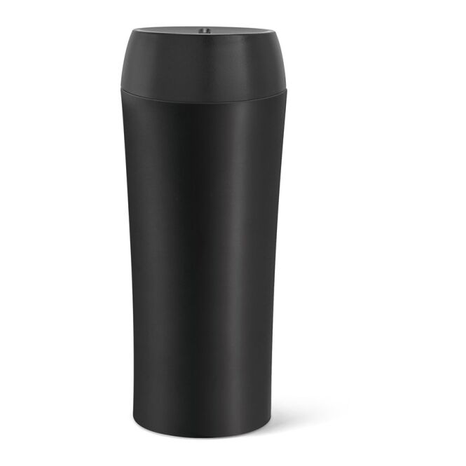 Firmengeschenk Monarda Reisebecher mit Logodruck – 470 ml doppelwandig – Schwarz – Thermobecher für Büro und Außendienst