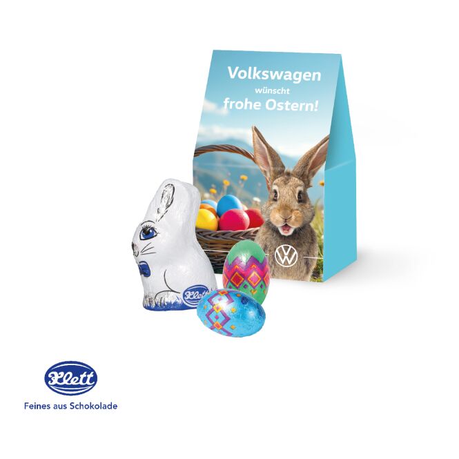 Oster-Werbeartikel Selection Mini – bunt – mit individueller Banderole als süßes Oster-Werbegeschenk für Kunden und Partner bei Events