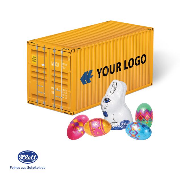 Kundenpräsent Container Oster-Präsent mit Lindt Schokolade mit Logodruck – Bunt – Süße Werbeverpackung für Firmen