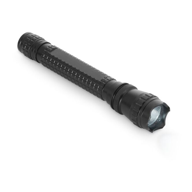 Werbeartikel GRANJA Taschenlampe mit Gravur – Schwarz – robuste LED-Leuchte aus Aluminium für Firmen und Technik-Events