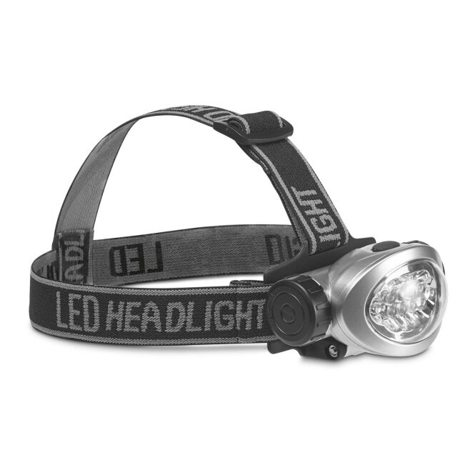 Werbeartikel STANY Stirnlampe mit Logodruck – 30 Lumen Lichtstärke – Satinsilber – leistungsstarke LED-Leuchte für Industrie und Handwerk