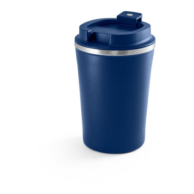 Firmengeschenk PHELPS Reisebecher mit Gravur – 470 ml doppelwandig – Dunkelblau – Isolierbecher für Büro und unterwegs