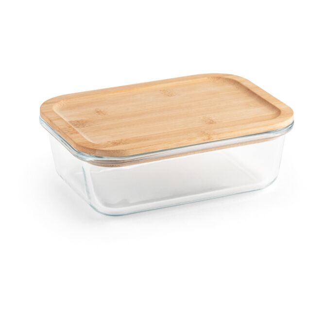 Firmengeschenk Lunchbox Portobello mit Logodruck – Natur – hermetische Frischhaltebox aus Glas für Büro und Kantine