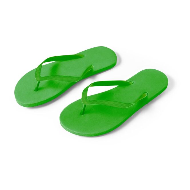 Werbeartikel Badelatschen MAUPITI L/XL – grün – mit Logo bedruckt PE-Sohle PVC-Riemen rutschfeste Badesandalen für Event-Ausstattung