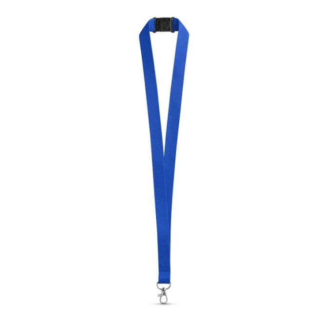 Messeartikel Schlüsselband LEEDS – königsblau – mit Logo bedruckt 20x470 mm mit Sicherheitsverschluss & Karabiner als Lanyard für Messen