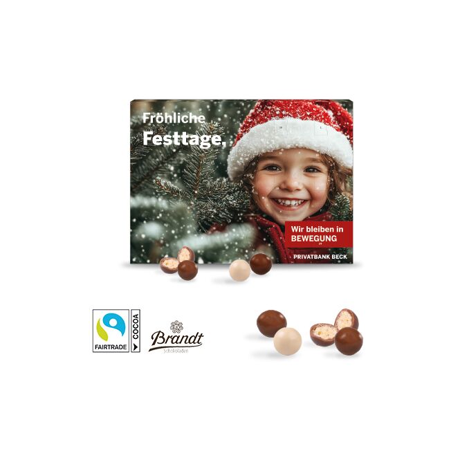 Firmengeschenk Brandt Wand-Adventskalender – bunt – mit bedrucktem Etikett 24 Stück als Weihnachtsgeschenk für Kunden und Partner