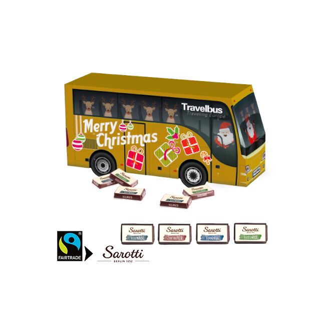 Mitarbeiter-Weihnachtsgeschenk 3D Adventskalender Bus mit Lindt Schokolade mit Logodruck – Bunt – nachhaltiges Firmenpräsent für Logistik