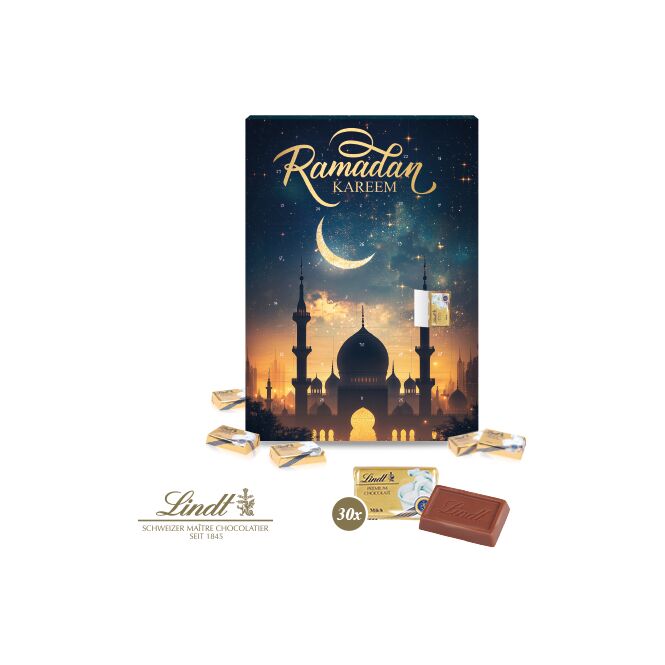Kundenpräsent Ramadan-Kalender mit Lindt Schokolade mit Logodruck – Bunt – Süßes Mitarbeitergeschenk für Firmen