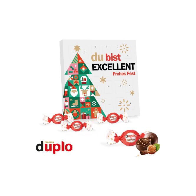 Firmengeschenk duplo Tisch-Adventskalender – weihnachtlich – mit individuell bedrucktem Etikett als Weihnachtsgeschenk für Kunden und Partner