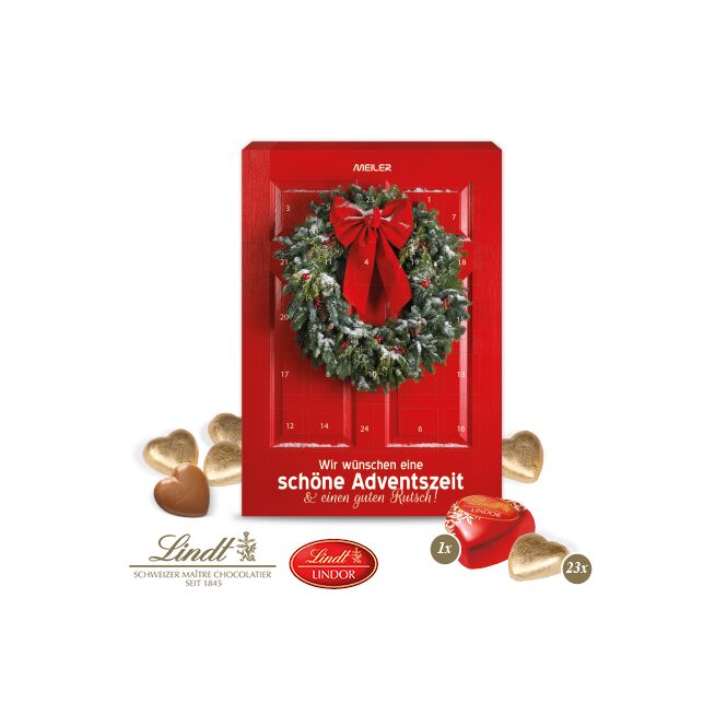 Mitarbeiter-Weihnachtsgeschenk Schokoladen-Herzen Adventskalender mit Logodruck – Bunt – süßes Kundenpräsent für Firmen