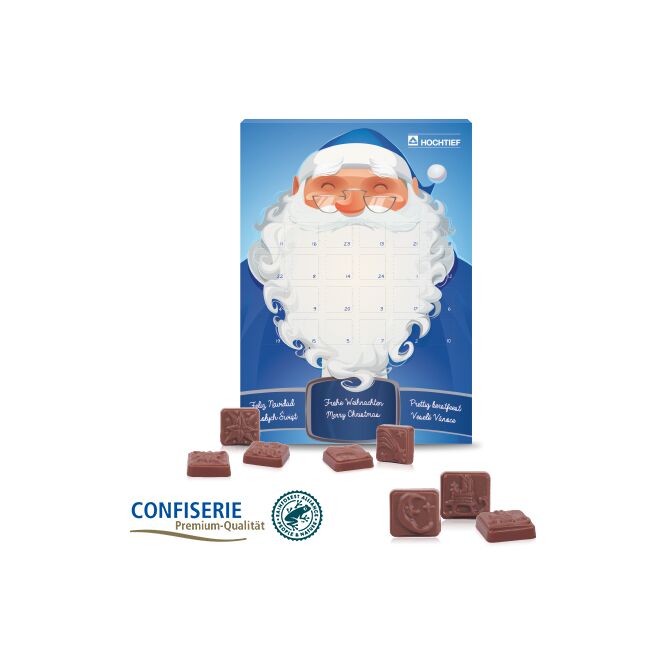 Firmengeschenk Wand-Adventskalender Classic Design – bunt – mit bedrucktem Etikett ca. 200g als Weihnachtsgeschenk für Kunden und Partner