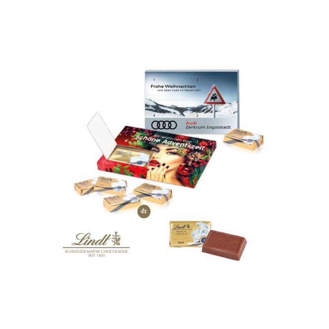Mitarbeiter-Weihnachtsgeschenk Lindt Adventskalender XXS mit 4-farbigem Druck – Bunt – Schoko-Präsent für die Adventszeit