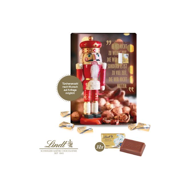 Mitarbeiter-Weihnachtsgeschenk Lindt Adventskalender mit 31 Türchen mit Logodruck – Bunt – süßes Präsent für Kunden und Firmen