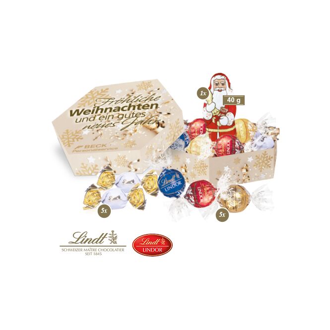 Firmengeschenk Lindt Schokolade Präsentbox Maxi – weihnachten – mit individueller Banderole als Weihnachtsgeschenk für Kunden und Partner