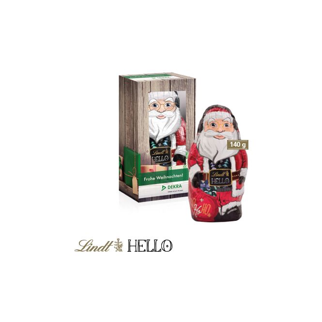 Mitarbeiter-Weihnachtsgeschenk Lindt HELLO Xmas Santa 140g mit Logodruck – Bunt – Feine Schokolade für Unternehmen und Kunden