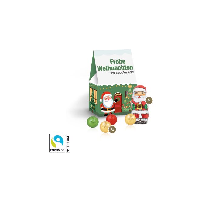 Firmengeschenk Christmas Minis Fairtrade Schokolade – weihnachtlich – mit individuellem Etikett für Mitarbeiter als Weihnachtsgeschenk