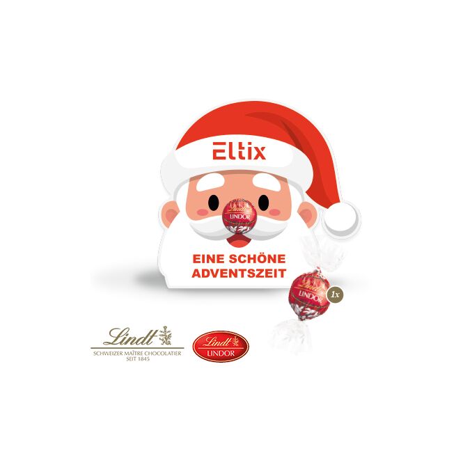 Firmengeschenk Lindt Weihnachtsmann – weihnachten – mit bedrucktem Etikett 12g als Weihnachtsgeschenk für Kunden und Partner