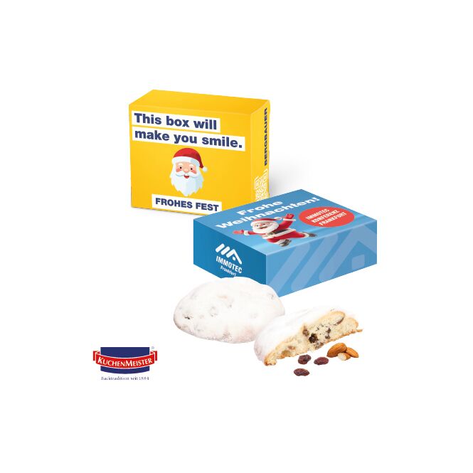 Firmengeschenk Kuchenmeister Stollen Cookie – weihnachtlich – inkl. Werbeaufdruck als Weihnachtsgeschenk für Kunden und Partner