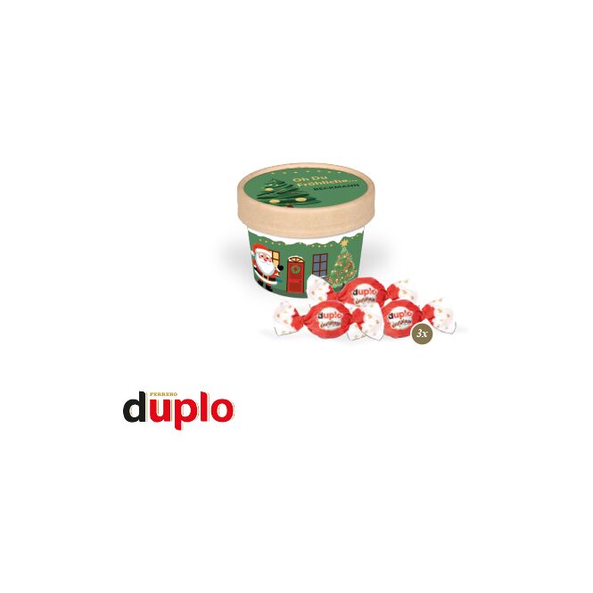 Firmengeschenk Duplo Knusperlen – weihnachtliche schokolade – inkl. Werbeaufdruck 100g als Weihnachtsgeschenk für Kunden und Mitarbeiter