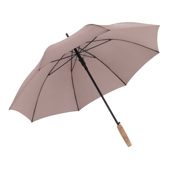 Firmengeschenk Langschirm Knirps Timber Stick – pink – mit Logodruck rPET-Dach aus Buche kompakter Regenschirm für Events