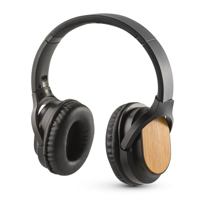 Premium-Werbegeschenk Gould Bluetooth-Kopfhörer mit Logodruck – Schwarz – faltbare On-Ear-Audio-Technik für Firmen und Messen