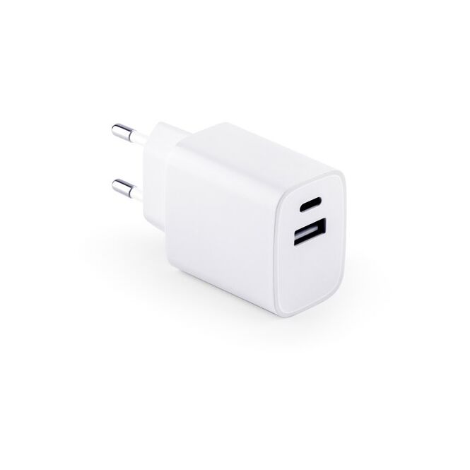 Premium-Werbegeschenk Ladegerät mit Logodruck – aus recyceltem ABS – Weiß – effizienter Netzadapter für Büro & Geschäftsreisen