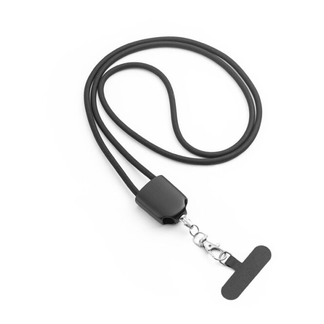Messe-Giveaway Lanyard ZEWAIL mit Smartphone-Halter und Logodruck – Schwarz – multifunktionales Ladekabel für Firmen und Events