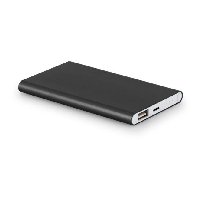 Firmengeschenk Powerbank MARCET Slim 4.000 mAh – schwarz – mit Logo bedruckt nachhaltiges Öko-Tech für das Homeoffice 110x68x10mm