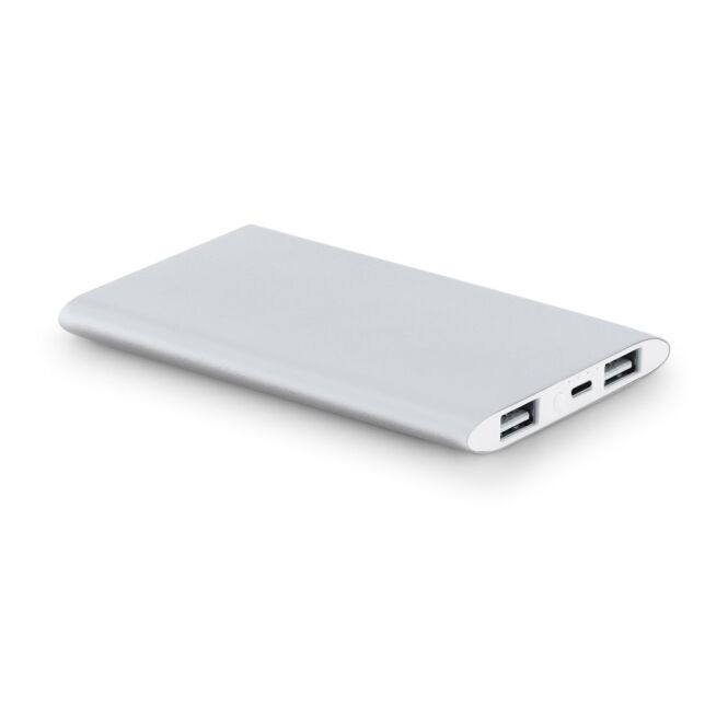 Firmengeschenk Powerbank Nobel mit Logodruck 7200 mAh aus recyceltem Aluminium – Satinsilber – leistungsstarker Akku für geschäftliche Reisen