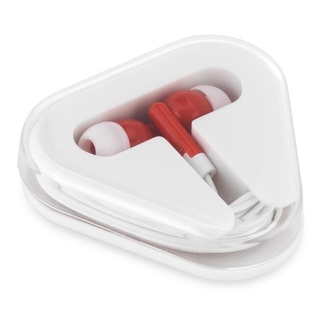 Firmengeschenk Faraday In-Ear Kopfhörer mit Logodruck – Rot – kabelgebundenes Audiozubehör für Büro und Konferenzen