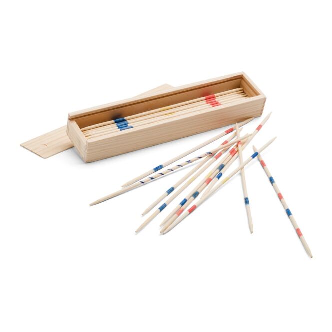 Werbeartikel Mikado Spiel MIKA mit Logodruck – Naturhell – Holzspiel für Messen und Firmenevents