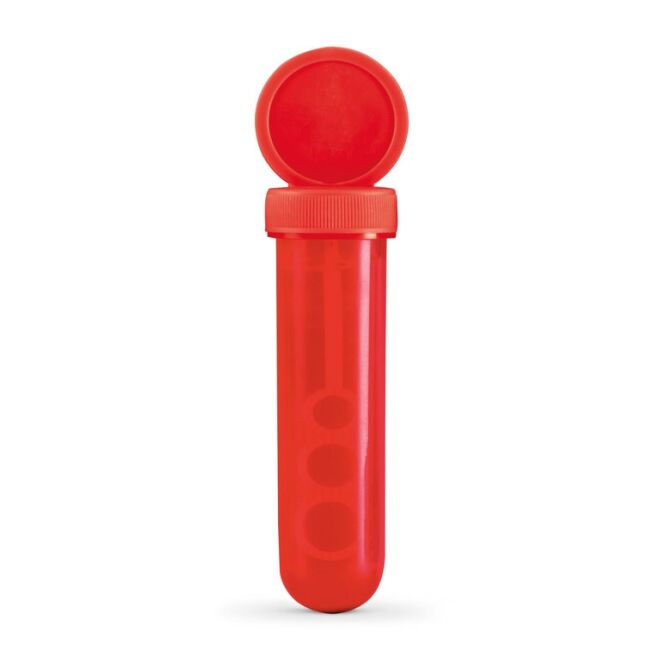 Werbeartikel BUBBLY Seifenblasen – rot – mit Logo bedruckt für Firmen-Events, 30 ml Flüssigkeit, Maße 25 x 130 mm