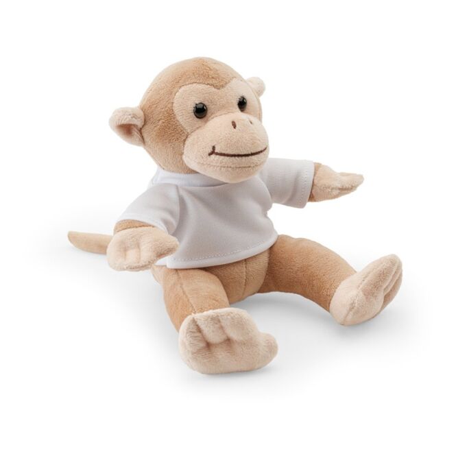 Werbeartikel Plüschtier MONKY – hellbraun – mit Logo bedruckt, 150 mm, für Messen & Promotion