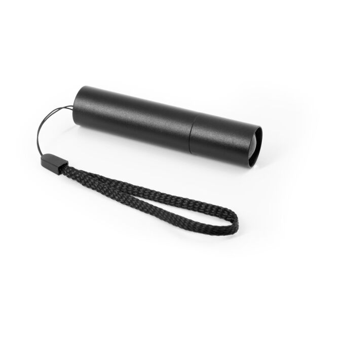 Firmengeschenk Taschenlampe BRUCE aus recyceltem Aluminium mit Gravur – Schwarz – wiederaufladbare Lichtquelle für Büro und Technik
