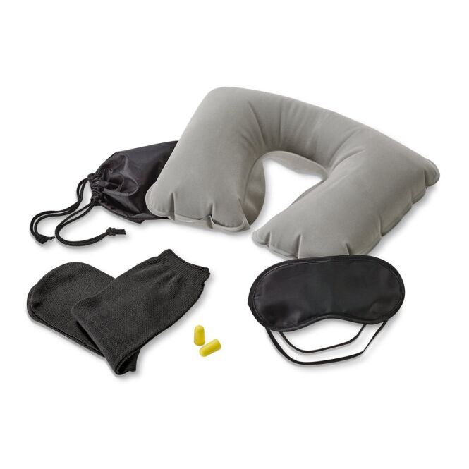 Mitarbeitergeschenk Reise Set TRAVELX mit Digitaldruck – Schwarz – praktisches Reiseaccessoire für Geschäftsreisen und Business
