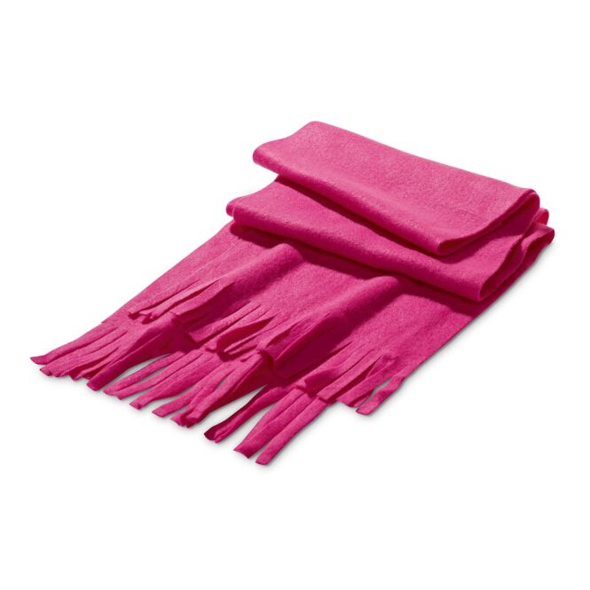 Werbeartikel Schal JASON – rosa – mit Logodruck, 1500 x 250 mm, 200g/m² Fleece mit Fransen, praktisches Accessoire für Firmenkunden