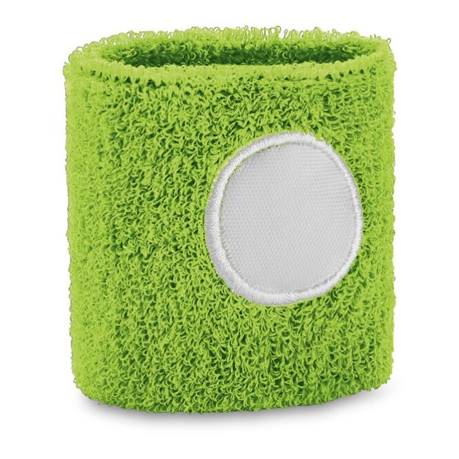 Werbeartikel Schweißband KOV – hellgrün – mit Logo bedruckt 75 x 78 mm elastisches Polyester für Sport-Events und Firmenfeiern