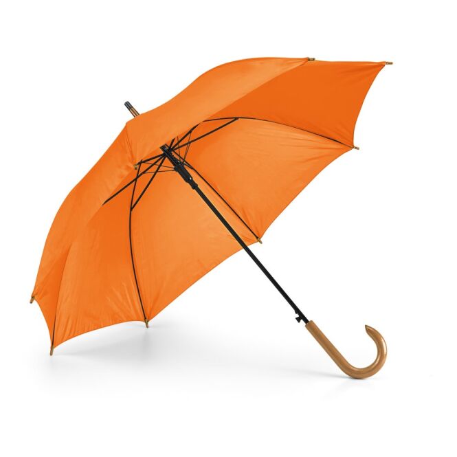 Werbeartikel Automatik-Regenschirm Patti mit Logodruck – Orange – robuster Regenschutz für Firmen und Messen