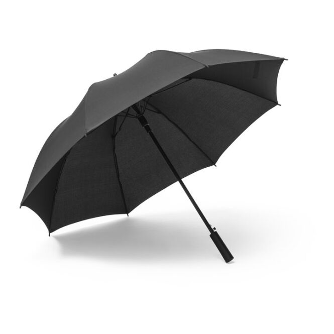 Werbeartikel Regenschirm Felipe mit Logodruck – Schwarz – windfester Automatikschirm für Firmen
