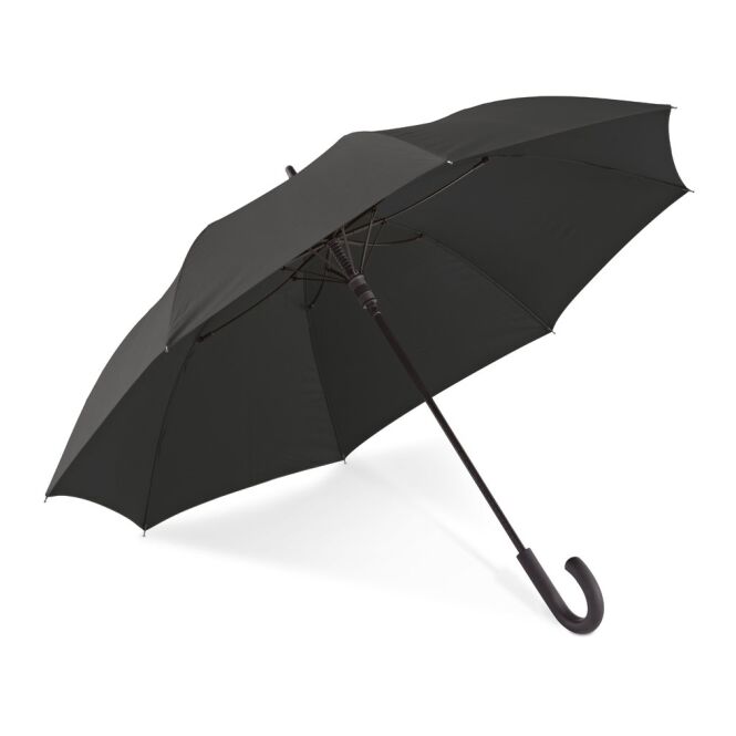 Werbeartikel Automatikschirm Albert mit Logodruck – Schwarz – windfester Regenschirm für Firmen und Messen